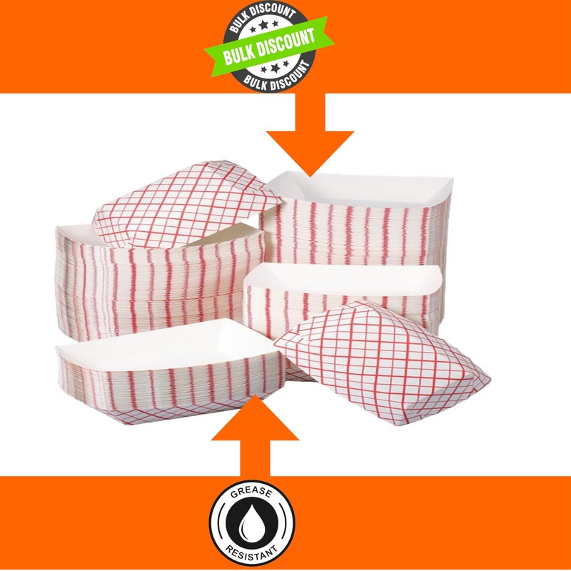 Mr. Miracle Mr Miracle Paper Food Trays, Red & White Checkered Paper. Extra Large (5LB). 100 Pack, Disposable, Recyclable Serving Boats.For Condiments, Snacks & Concession Food, Grease Ressistant - Image 5